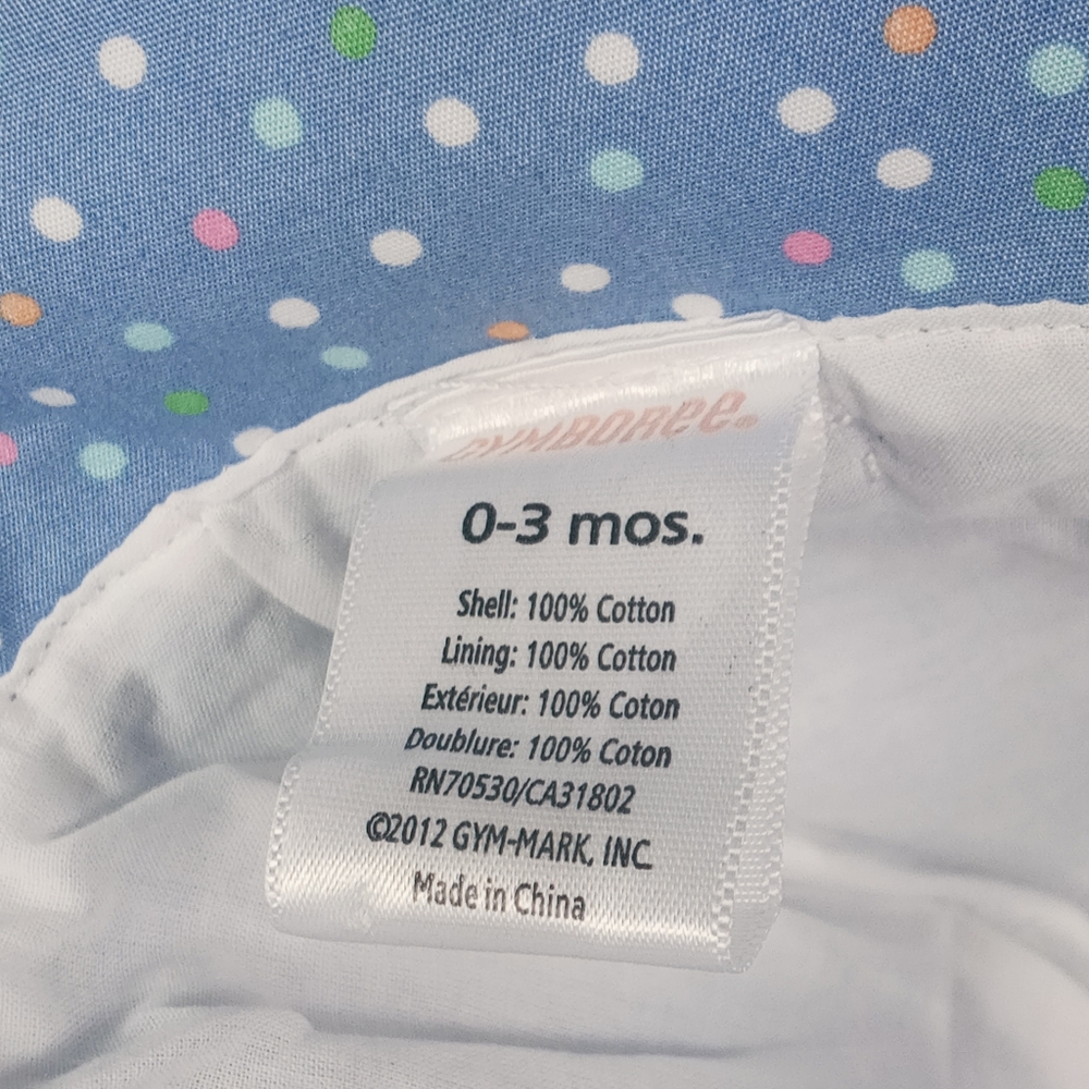 🍉Gymboree girls Bucket Hat. INFANTS Girls 0-3 Months Cotton Blue Polka dot - Picture 2 of 4